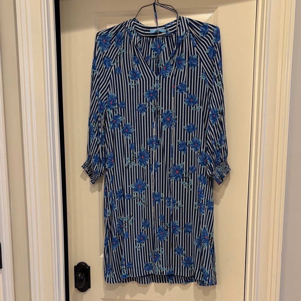 Draper James Blue Floral Striped Midi Dress